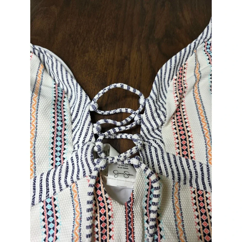 Jessica Simpson Aztec Boho Front Lace-Up One-Piece Swimsuit Size.  XL H3